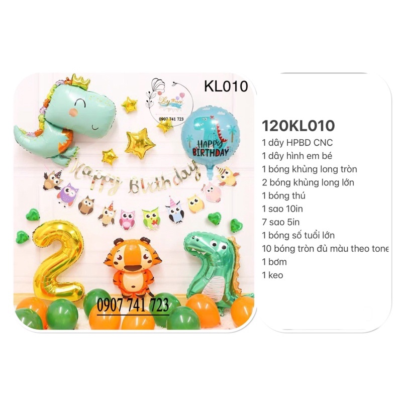 Bóng Trang Trí Sinh Nhật,FREESHIP, Set Khủng Long xanh xinh lung linh