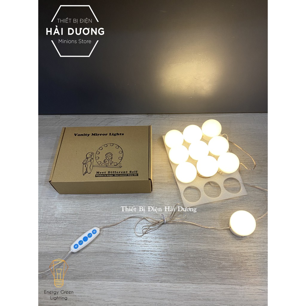 Set 10 bóng đèn LED chiếu sáng gương trang điểm BL-031 - Dán gương tiện lợi - 5 chế độ sáng - Tăng giảm ánh sáng