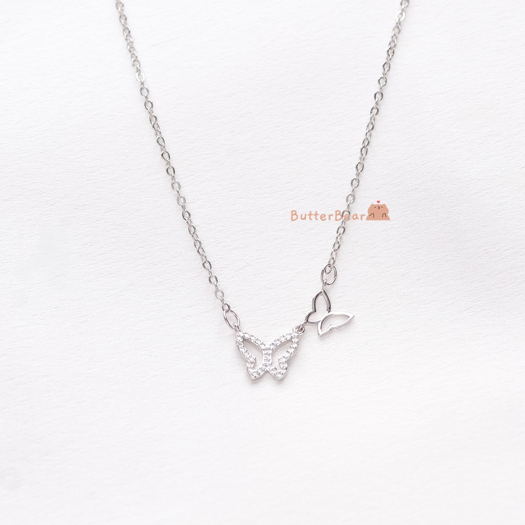 Dây Chuyền Bạc Nữ Thời Trang Đính Đá Hình Bươm Bướm Đôi- Trang Sức Bạc ButterBear Jewellery.