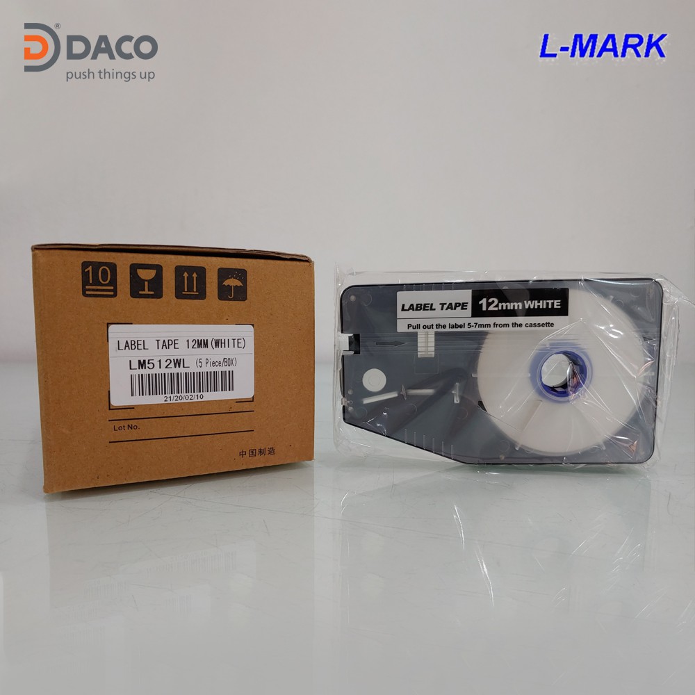 LM512WL Băng nhãn in cho máy in ống lồng đầu cốt LK-330, LK330 L-Mark 12mm x 20m màu Trắng