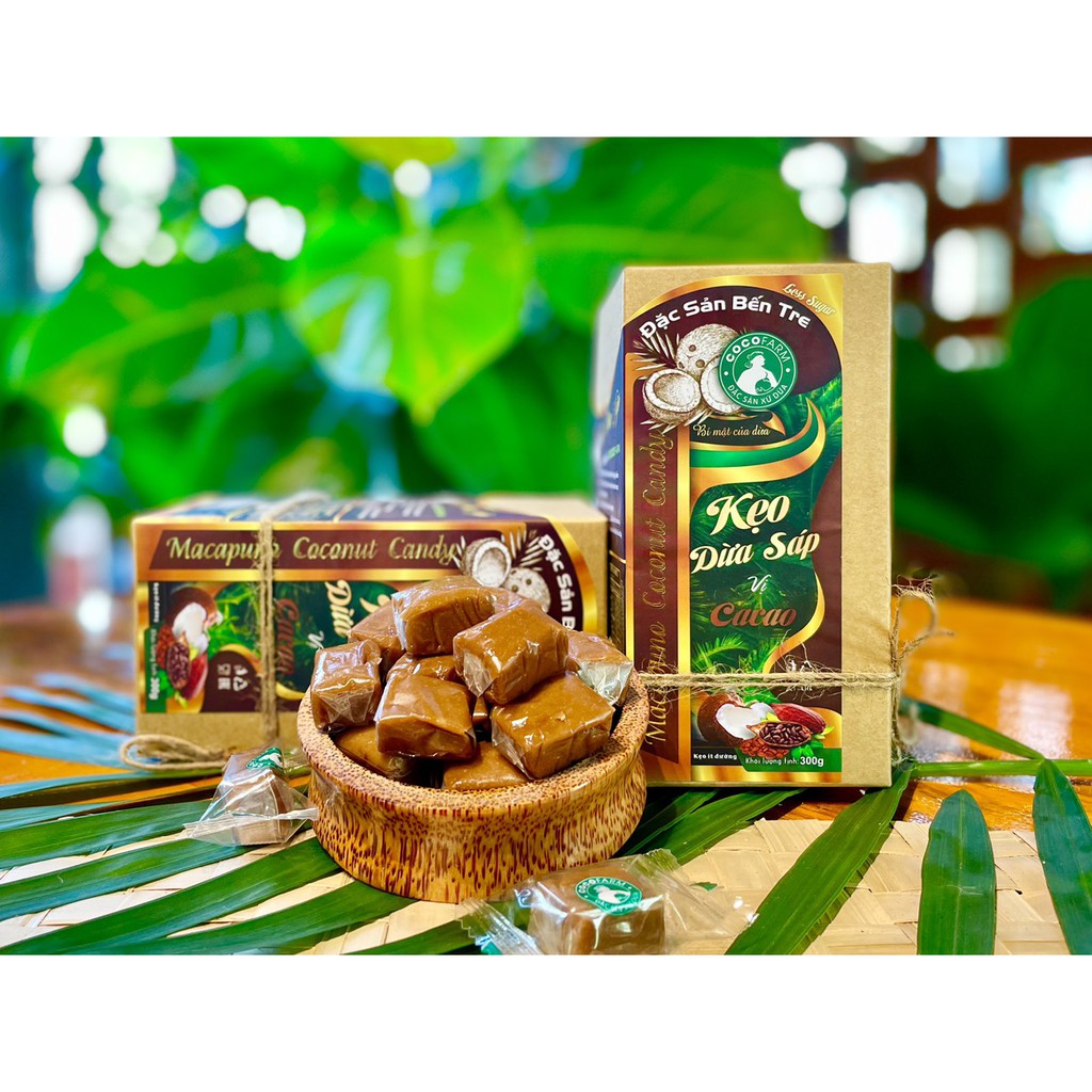 Kẹo Dừa Sáp Cocofarm vị Cacao ít đường 300gram