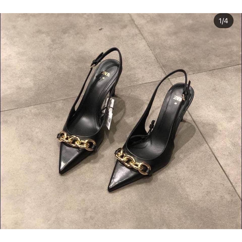 sandal nữ Shu Store mũi nhọn đính xích gót nhọn - thời trang sang trọng