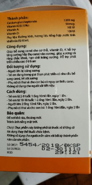 Ống uống bổ sung Canxi (hộp 20 ống x 10ml) | Thế Giới Skin Care