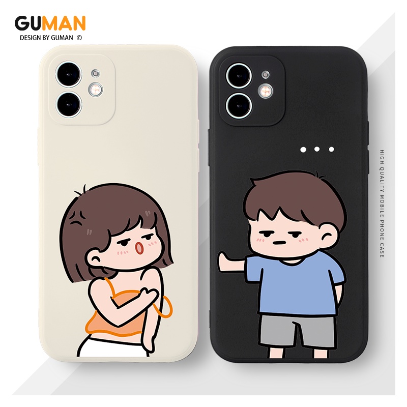Ốp lưng GUMAN mềm chống sốc viền vuông đen hoạt hình cặp đôi dễ thương đẹp độc lạ cho iPhone 16 15 1