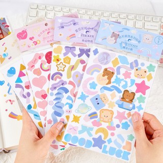 Sticker hình ruy băng nơ trái tim gấu xinh xắn dán trang trí sổ tay