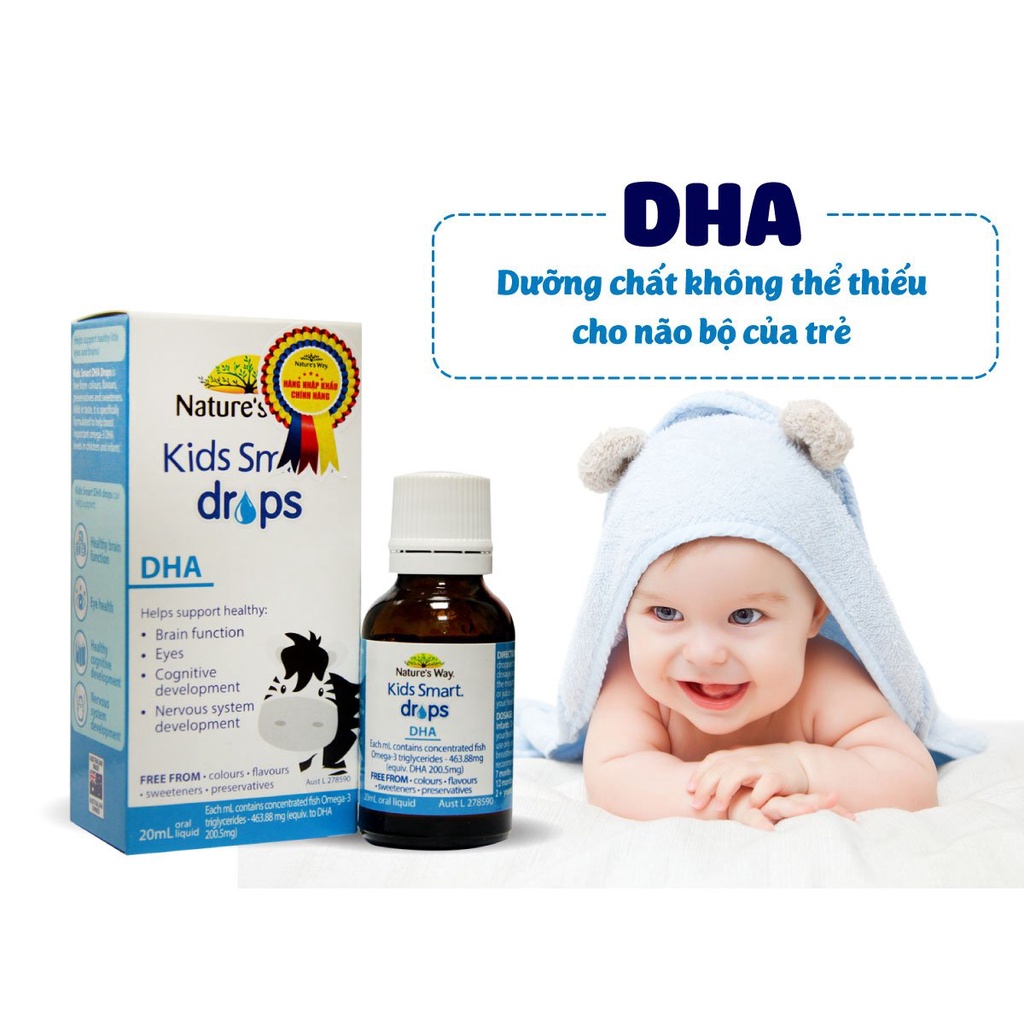 𝐃𝐇𝐀 𝐃𝐑𝐎𝐏𝐒 𝐍𝐀𝐓𝐔𝐑𝐄’𝐒 𝐖𝐀𝐘 Kids Smart Drops DHA Dạng Giọt Giúp Tăng IQ, Phát Triển Não Bộ Cho Bé 20ml