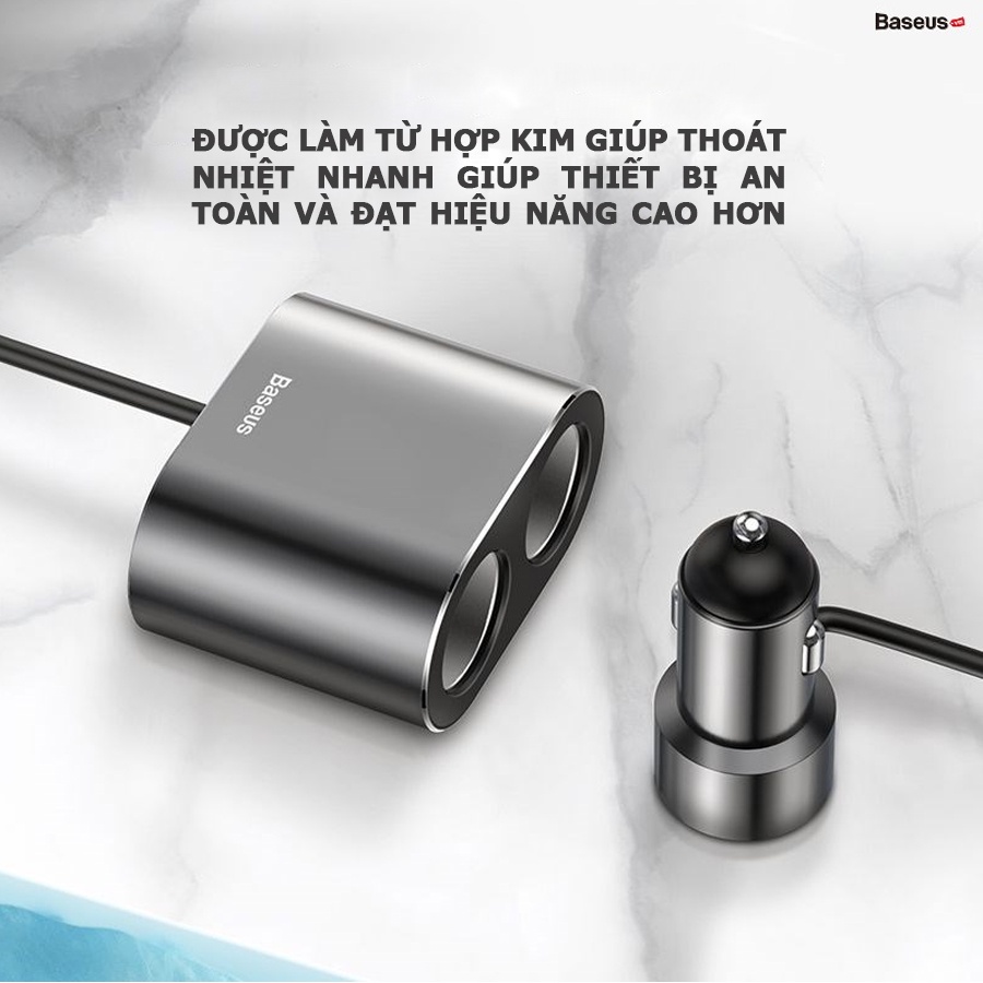 Bộ Chia Tẩu Sạc Baseus High Efficiency 1 to 2 Cigarette Lighter Tặng Kèm 1 Tẩu Sạc