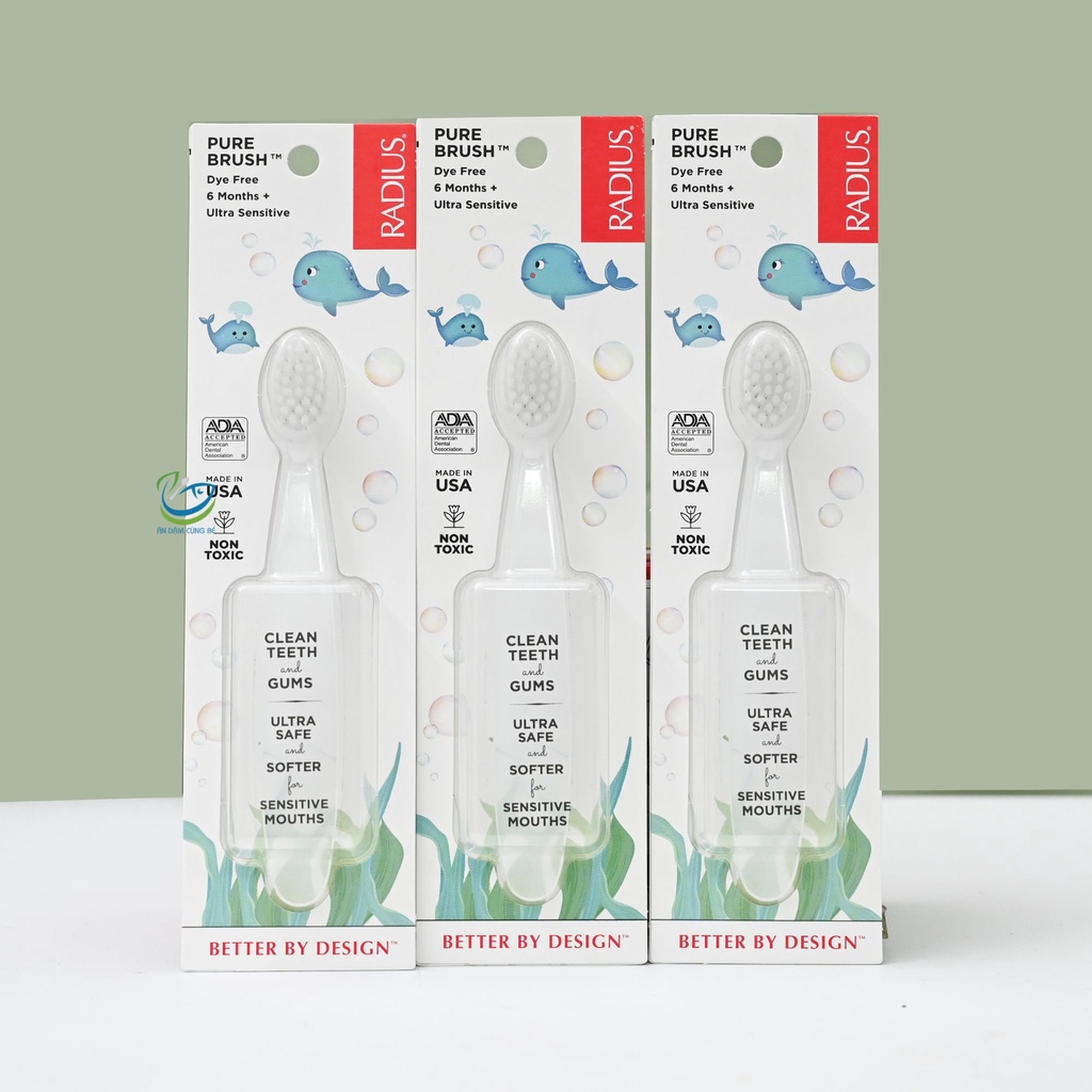 Bàn chải đánh răng hữu cơ Radius Pure Baby siêu mềm cho bé từ 6 tháng an toàn chính hãng 80188