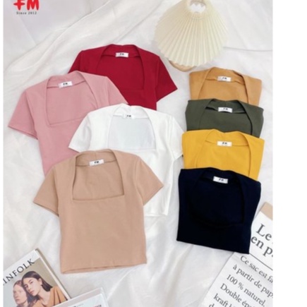 Áo Croptop FM STYLE Nữ Tay Ngắn Cổ Vuông Dáng Ôm Body Thời Trang Basic Phong Cách Hàn Quốc 210150012