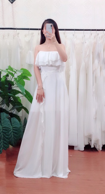 Maxi trễ vai xẻ tà