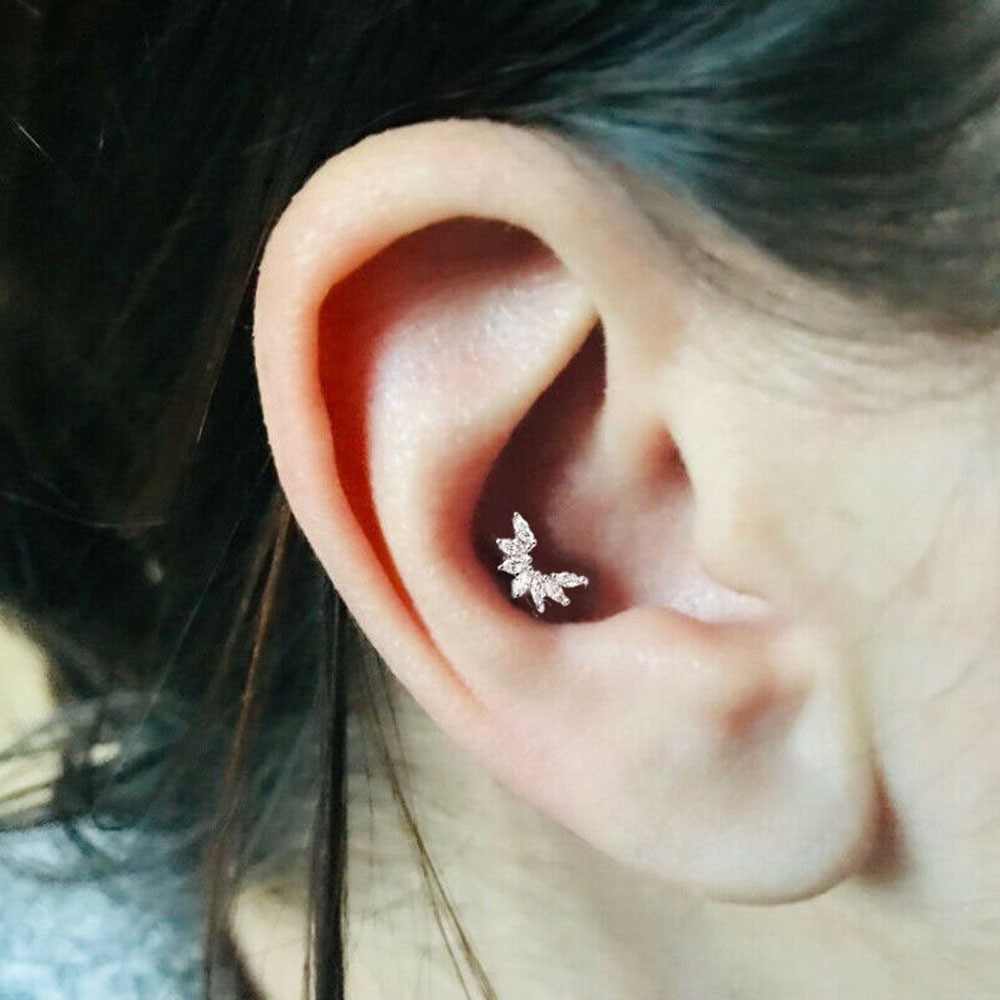 BLISS Stainless Steel Ear Stud Women Piercing Jewelry Earring 1pc Screw Back Cartilage Tragus Helix Body Pierce Zircon Fashion Accessories/Multicolor
