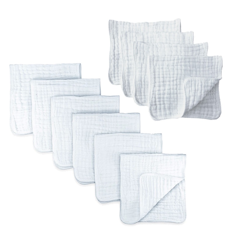 Bộ 6 Gói Khăn Lau Mặt 6 Lớp Bằng Vải Muslin Màu Trắng Dành Cho Bé Trai Bé Gái