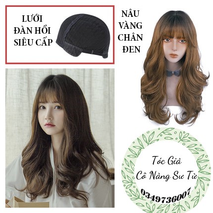 Tóc giả nữ mái phồng Hàn Quốc – tóc giả nguyên đầu xoăn xù mì bồng bềnh cực thu hút (tặng lưới tóc)