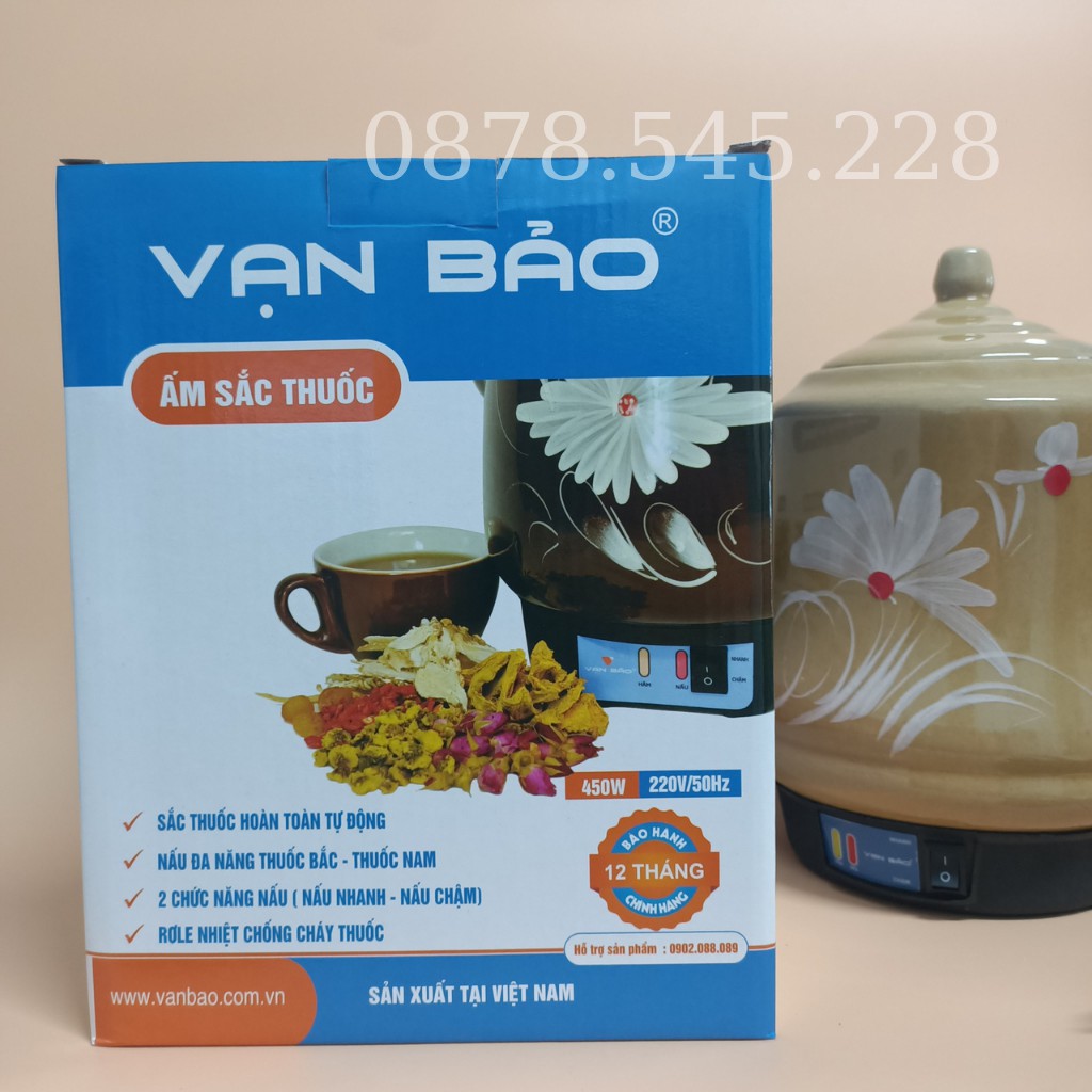 [Chính Hãng] Ấm Sắc Thuốc Bắc Điện- Siêu Nấu Đun Thuốc Nam Bát Tràng Vạn Bảo 3.2L-Bảo Hành 12 tháng