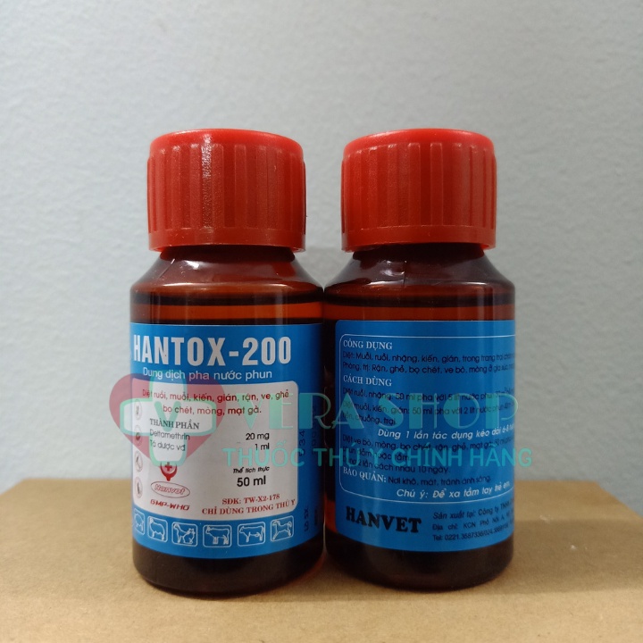 HANVET HANTOX 200 50ML - Diệt ruồi, muỗi, mạt gà, kiến, gián, rận, ve, ghẻ, bọ chét