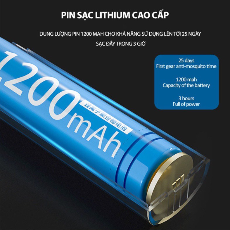 Vợt muỗi kiêm đèn bắt muỗi tự động 2in1 tích điện 1200mAh sạc pin thông minh tiện lợi