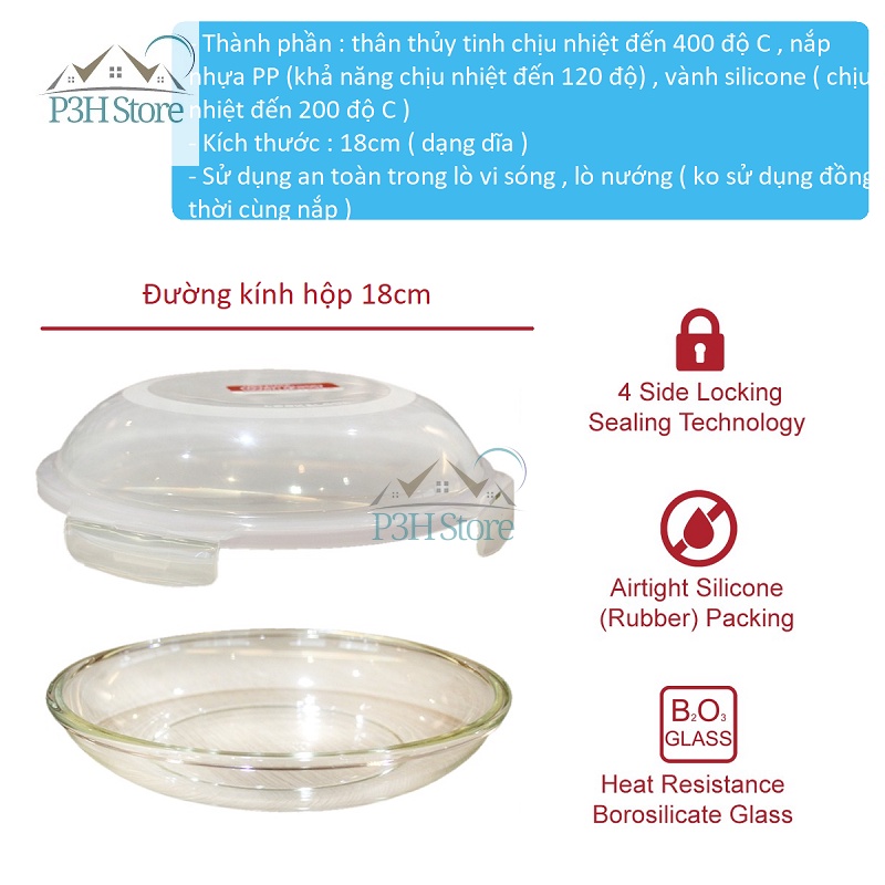 Hộp thủy tinh Lock&amp;Lock nắp vòm Dome Style LLG883 LLG885