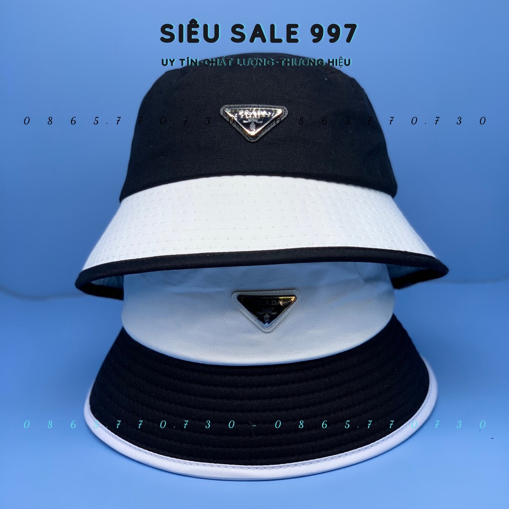 MŨ BUCKET PRAADA PHỐI MÀU TRẮNG ĐEN 2 MÀU CAO CẤP THỜI TRANG NAM NỮ