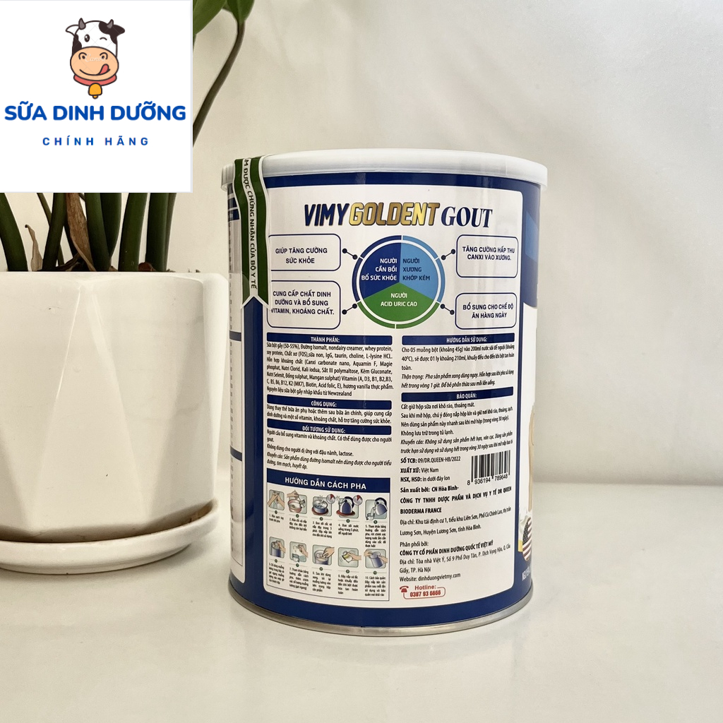 Sữa non Vimy Golden Gout 800g dùng cho người bệnh Gout, tốt cho xương khớp, ngăn ngừa loãng xương