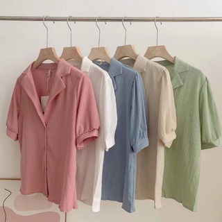 Áo sơ mi nữ cổ vest tay phồng freesize Pumi
