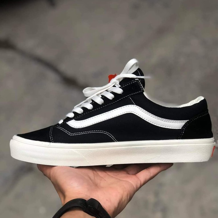 Giày V Vault OG Old Skool đen đế trắng, mũi và gót da lộn