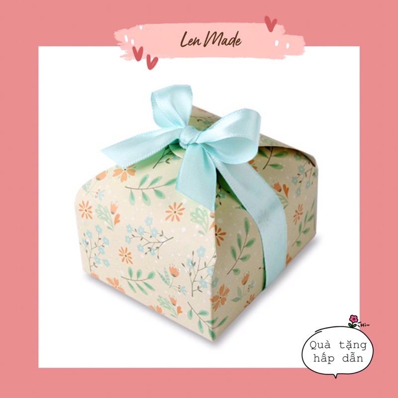 Hộp quà tặng sinh nhật giấy kraft hộp đựng gói hàng bánh kẹo trung thu handmade hoa nhí vintage lenmade nắp gập vuông