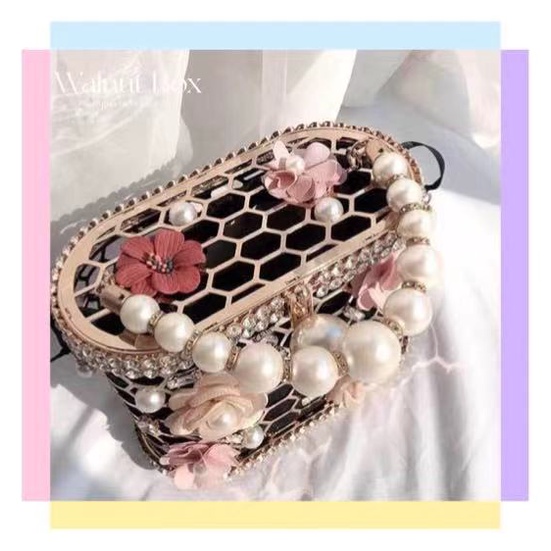 Túi xách đính ngọc trai kim loại thời trang cho nữ