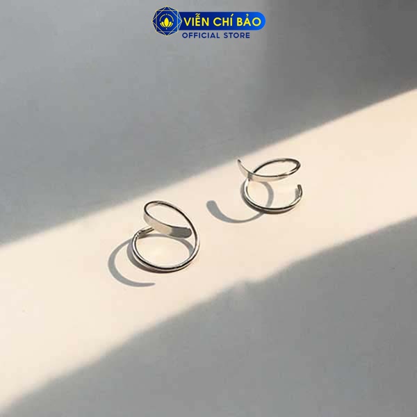 Bông tai bạc nữ tròn trơn dạng xiên chất liệu bạc S925 trẻ trung cá tính thương hiệu Viễn Chí Bảo B000116
