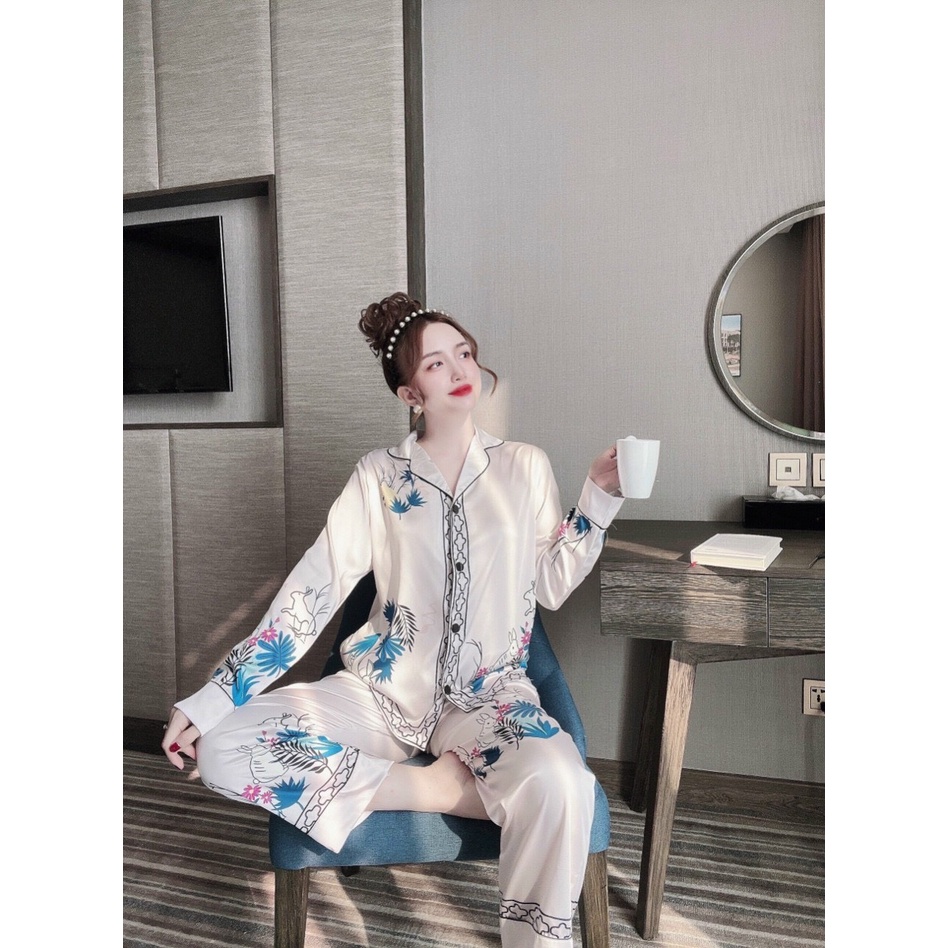 Pijama lụa quần dài hoạ tiết siêu xinh