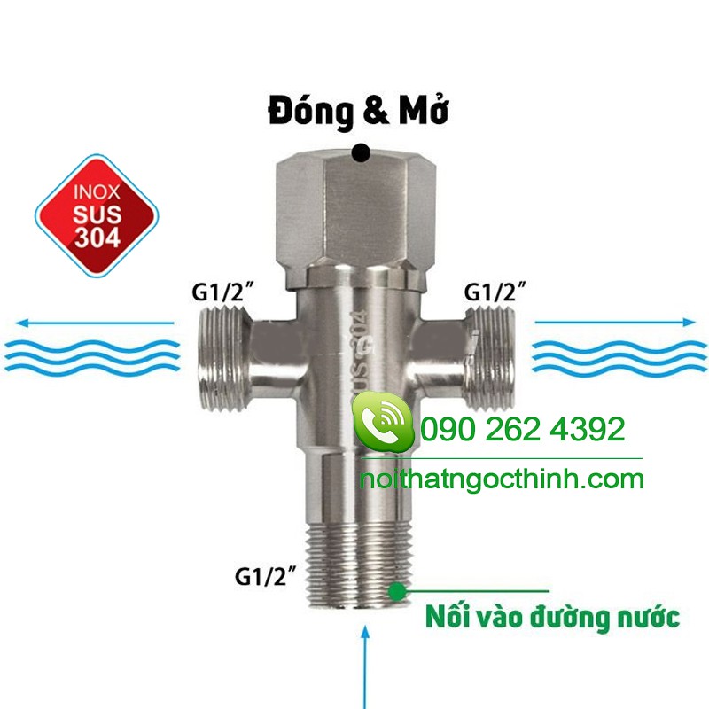 [VAN 2 NHÁNH CÓ ĐẦU KHÓA] Van T cầu inox 304 chia 2 nhánh nước - có khóa giảm áp | BigBuy360 - bigbuy360.vn