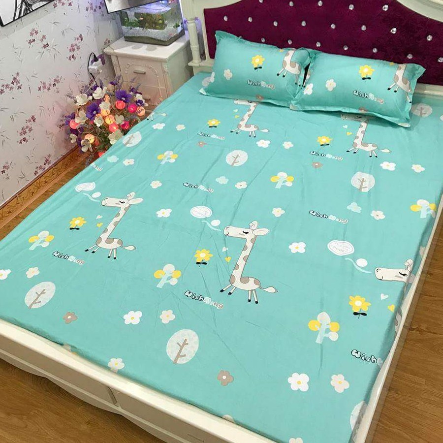 Sét Chăn Ga Gối 5 Món Cotton Poly Emmidecor Mẫu Hươu Xanh