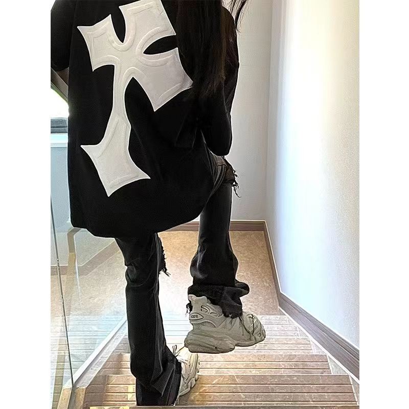 ☢✁Áo Thun 100% Cotton Nguyên Chất Tay Ngắn Dáng Rộng In Chữ Thập Thời Trang Mùa Hè Cho Nam Và Nữ