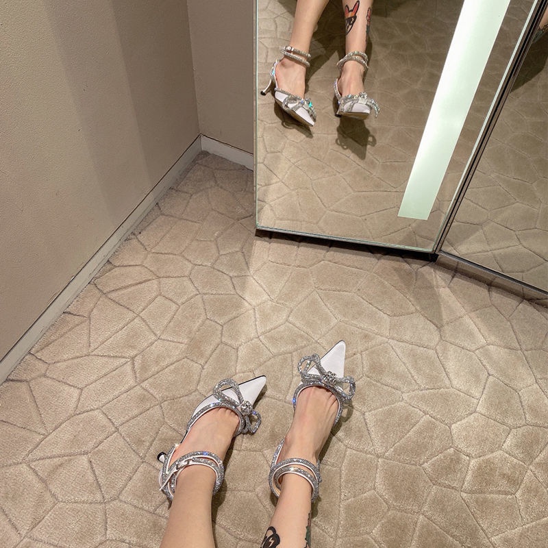 2023 Phong Cách Âu Mỹ Giày Cao Gót Mũi Nhọn Cài Khóa Hình