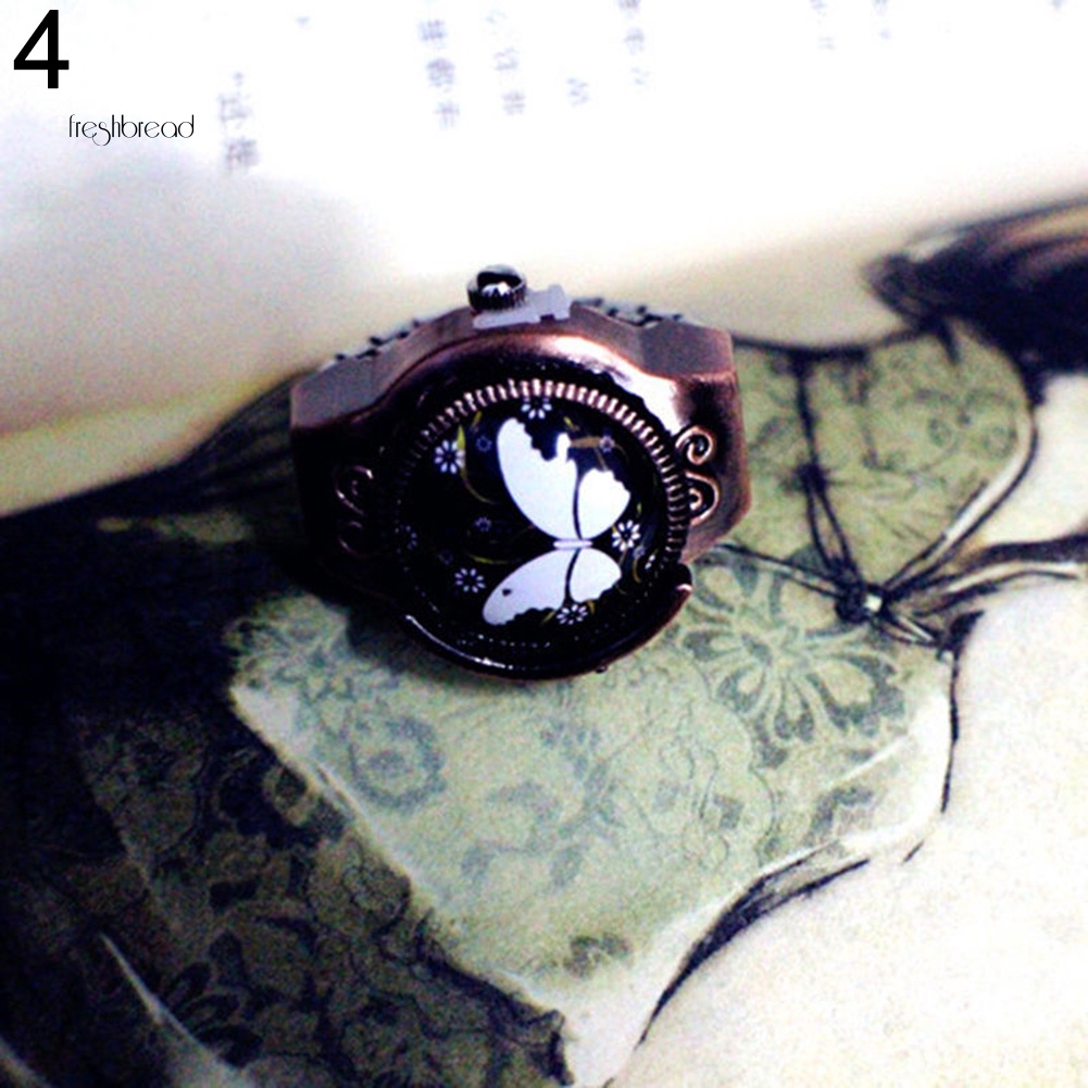 【VOGUE】Vintage Mini Flip Round Case Men Women Pocket Ring Quartz Couple Finger Watch