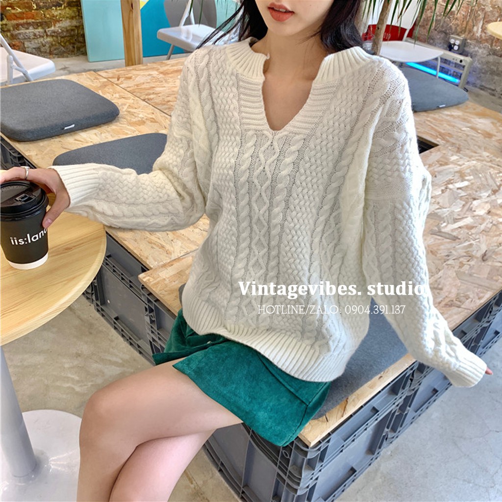 Áo len thừng cổ V Hàn Quốc (hàng QC) - Ảnh thật