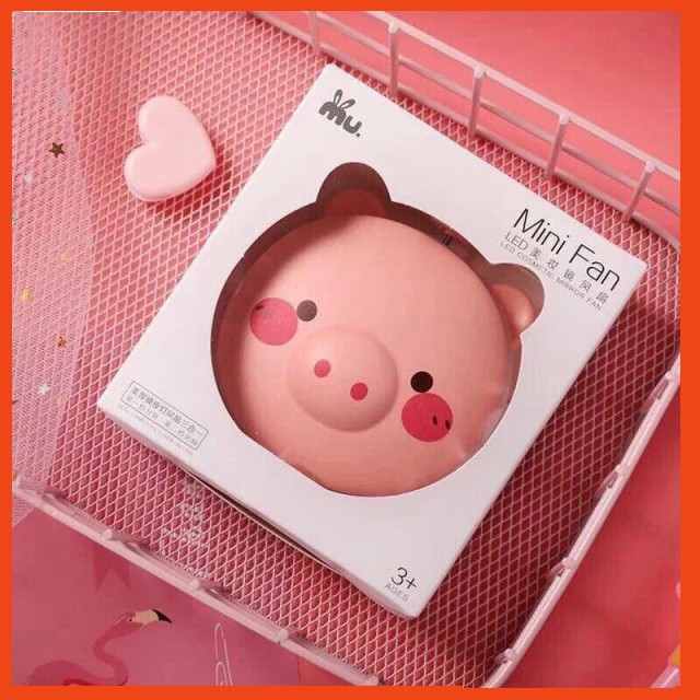 Quạt mini Hình Heo/ Gấu siêu đẹp kèm gương và đèn led siêu hot phong cách hàn quốc ngẫu nhiên | BigBuy360 - bigbuy360.vn
