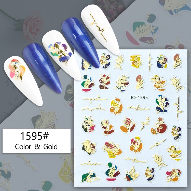 Set 2022 Miếng Dán Trang Trí Móng Tay Họa Tiết Chiếc Lá/ Hình Học Màu Tương Phản Phong Cách Hawaii Thời Trang