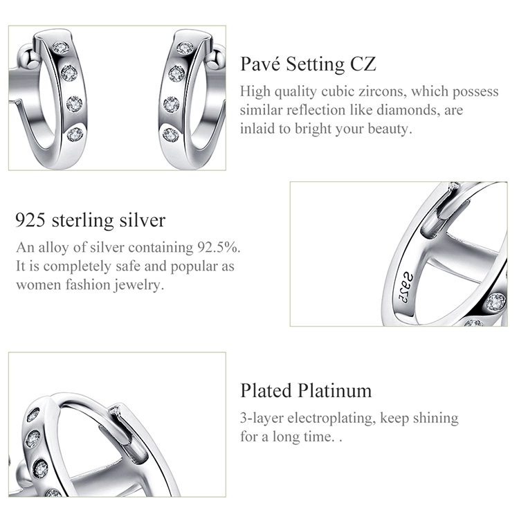 Hoa tai dạng kẹp Bamoer bằng bạc Sterling 925 3 vòng tròn phong cách punk cho nữ