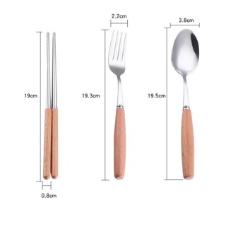 Bộ thìa đũa dĩa inox cán gỗ lúa mạch