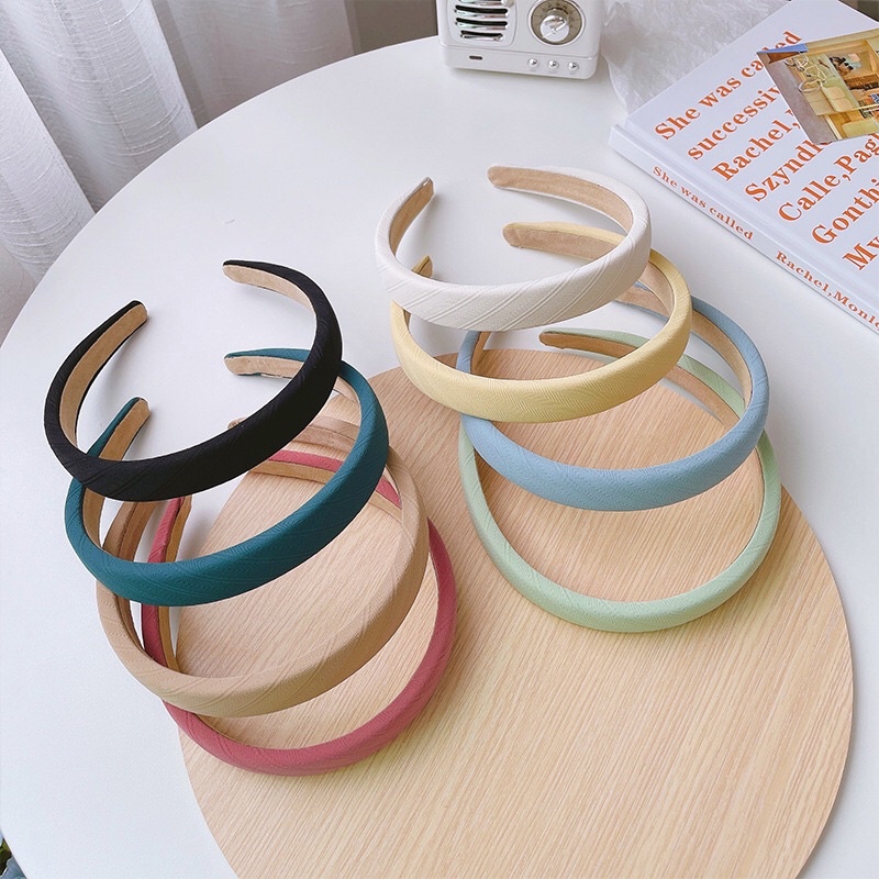 Bờm tóc headband bọc vải trơn màu cream pastel bản rộng 2cm - tiemcuaan