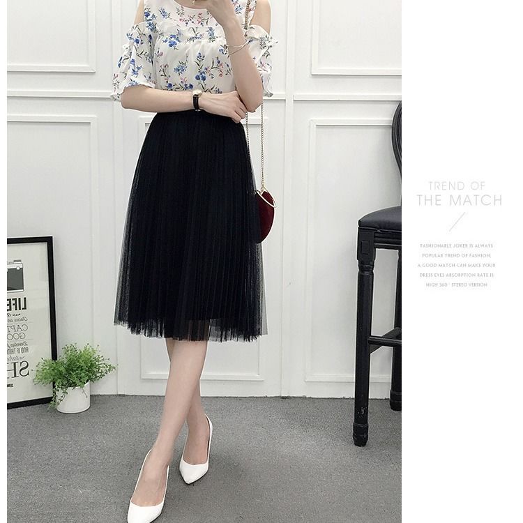 Gauze skirt Four Seasons New pleated A- line skirt high waist slimming versatile skirt fairy skirt fresh gauze skirt