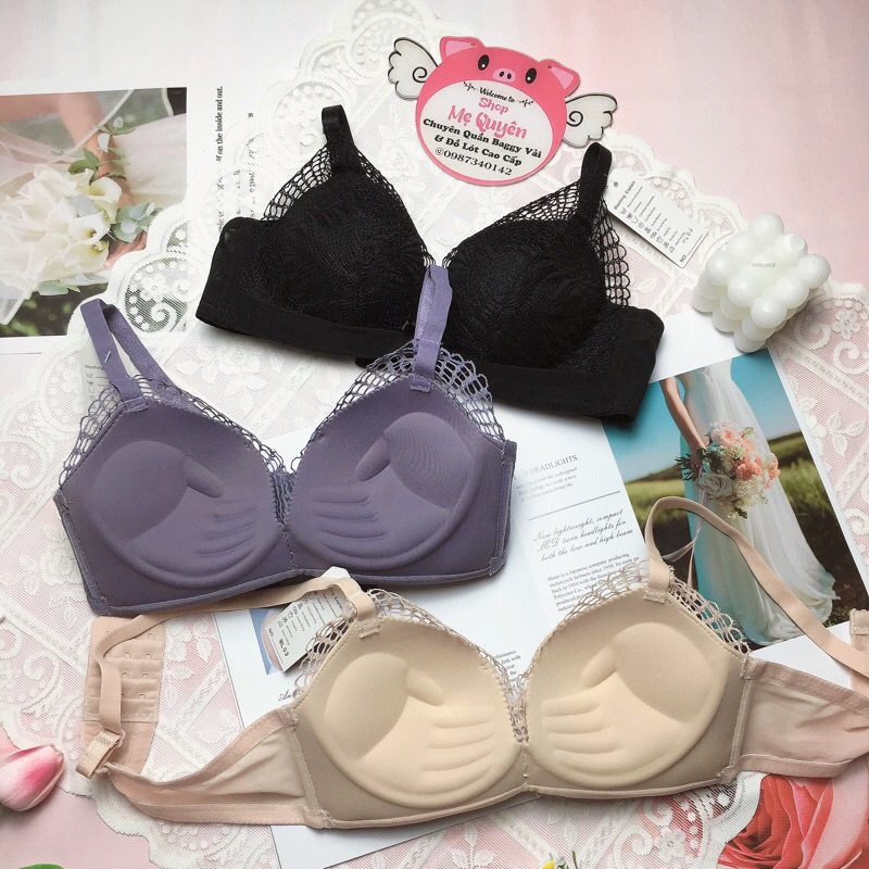 Áo lót nữ su đúc phối ren, mút bàn tay dày 3cm không gọng, dáng quả vát nâng ngực gợi cảm ML03
