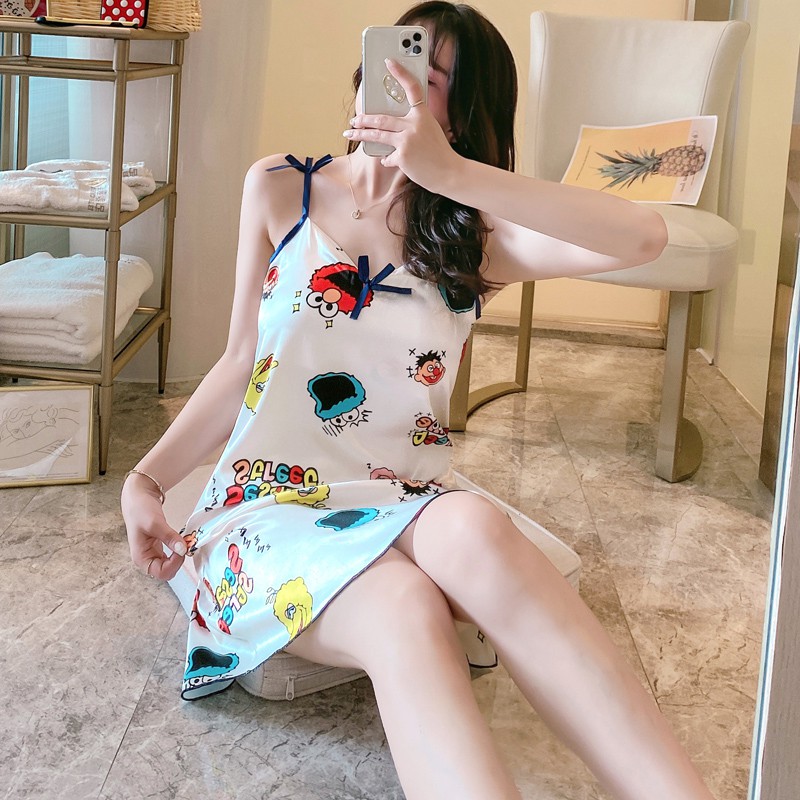 Váy ngủ 2 dây lụa dễ thương dành cho nữ mùa hè,đầm ngủ lụa 2 dây hàng Quảng Châu | BigBuy360 - bigbuy360.vn
