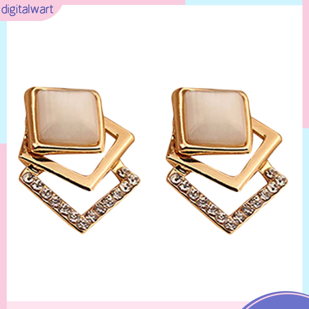 Cặp khuyên tai thiết kế hình vuông đính đá quý nhân tạo sang trọng cá tính dành cho nữ