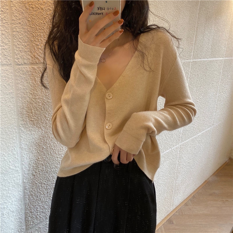 Hàng Dệt Kim 178364Áo Cardigan Dệt Kim Tay Dài Cổ Chữ V Dễ Phối Đồ | BigBuy360 - bigbuy360.vn