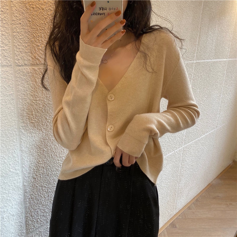 Hàng Đầu Dệt Kim 178364Áo Khoác Cardigan Tay Dài Cổ Chữ V Dễ Phối Đồ Thời Trang Mùa Thu Cho Nữ