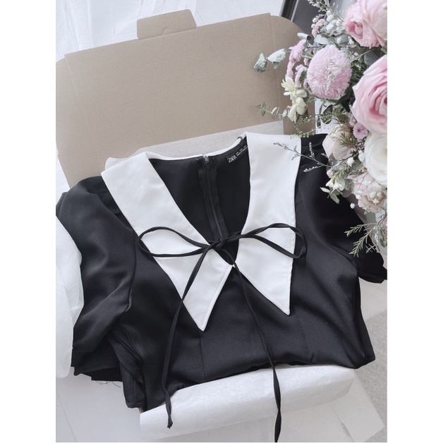 (TÁO ĐỎ BIGSIZE 55-90KG) Đầm midi đen phối cổ trắng tay phồng tiểu thư D62 ( ảnh + video thật shop chụp quay 100%) 🍎🍎🍎 | BigBuy360 - bigbuy360.vn