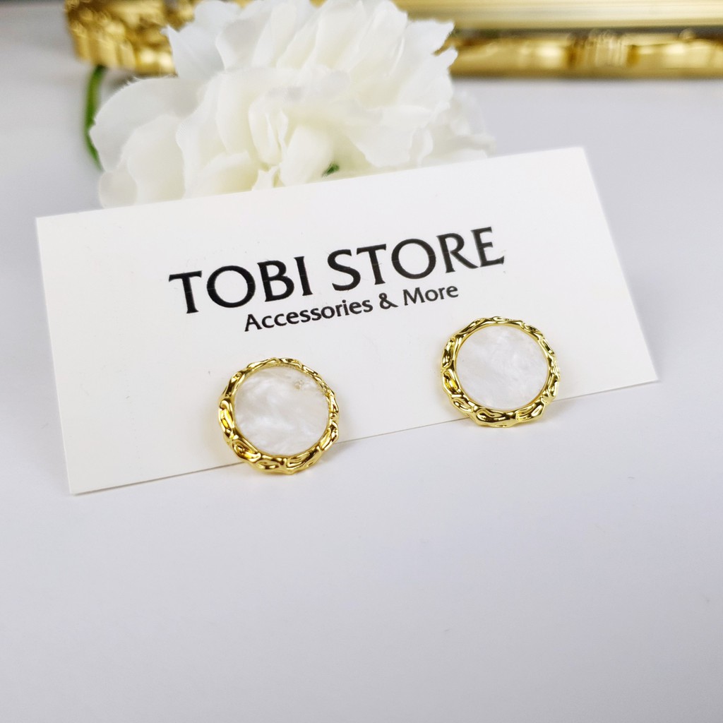 Khuyên tai nụ nữ tròn đính ngọc họa tiết xoắn cổ điển sang trọng TB27/10 TOBI STORE