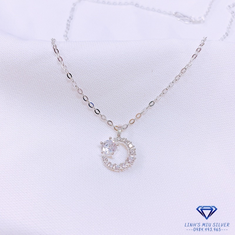 Dây chuyền bạc LINH MIU SILVER, vòng cổ nữ mặt tròn đính đá siêu xinh