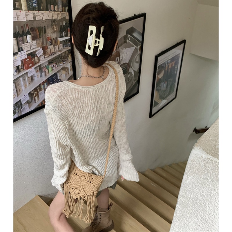 Áo Dệt Kim Chống Nắng Dáng Rộng Cổ Chữ V Xẻ Tà Gợi Cảm Hợp